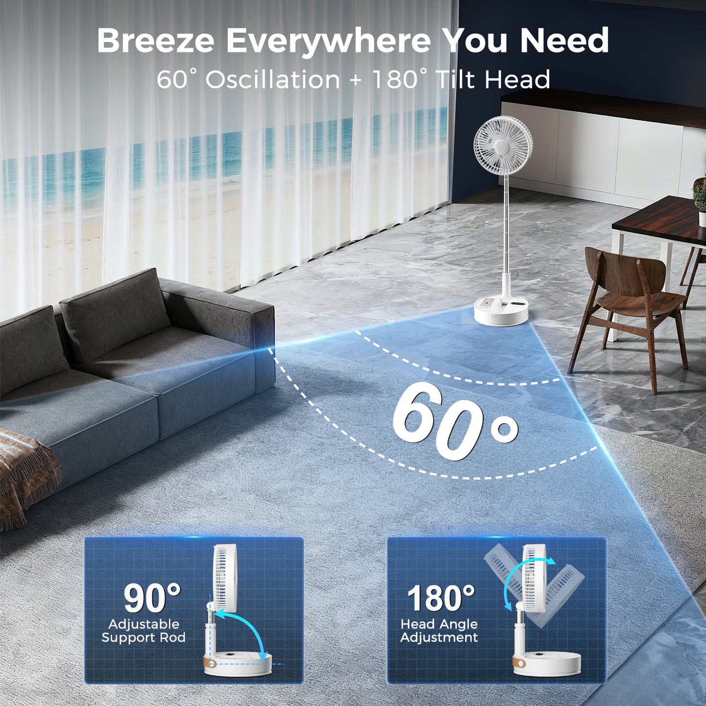 Aship Battery Operated Fan with Remote, 8in Height Adjustable Standing Fan with Night Light & Aroma Diffuser, 4 Speed 7200mAh Rechargeable Pedestal Fan for Bedroom Office Camping Travel