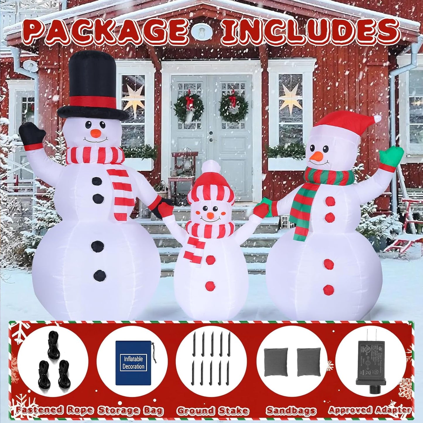 Aship 6x8FT Christmas Inflatable Snowman Family, Christmas Blow Up Yard Snowman Outdoor Decor with Rotating LED Ligh for Indoor Outdoor Yard Patio Lawn Garden Party