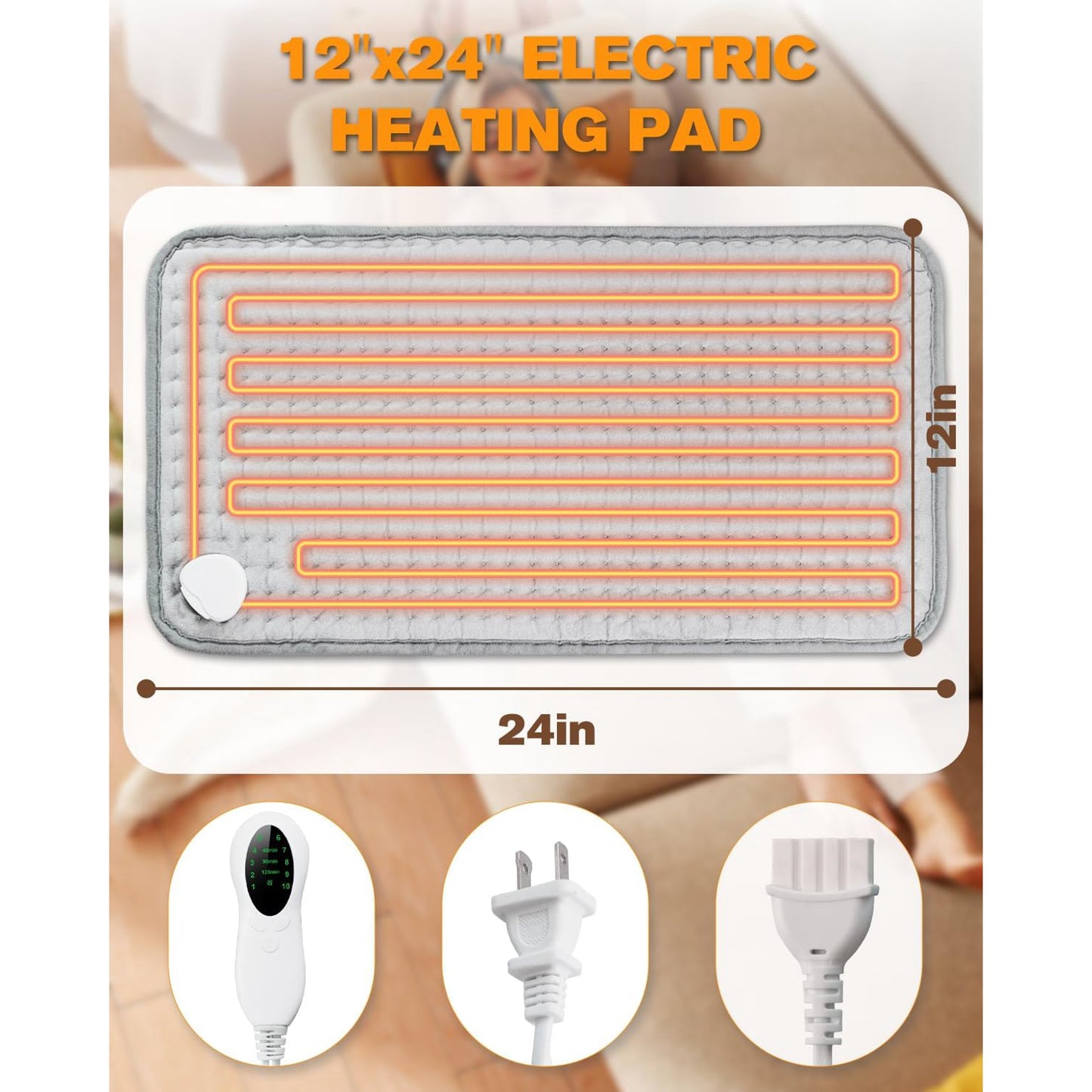 Aship Electric Heating Pad for Period Cramps & Back Pain Relief, Portable Heat Pad for Neck and Shoulders - Christmas Gifts for Mom Dad, 10 Heat Settings, ETL Certified, 12"x24", Gray