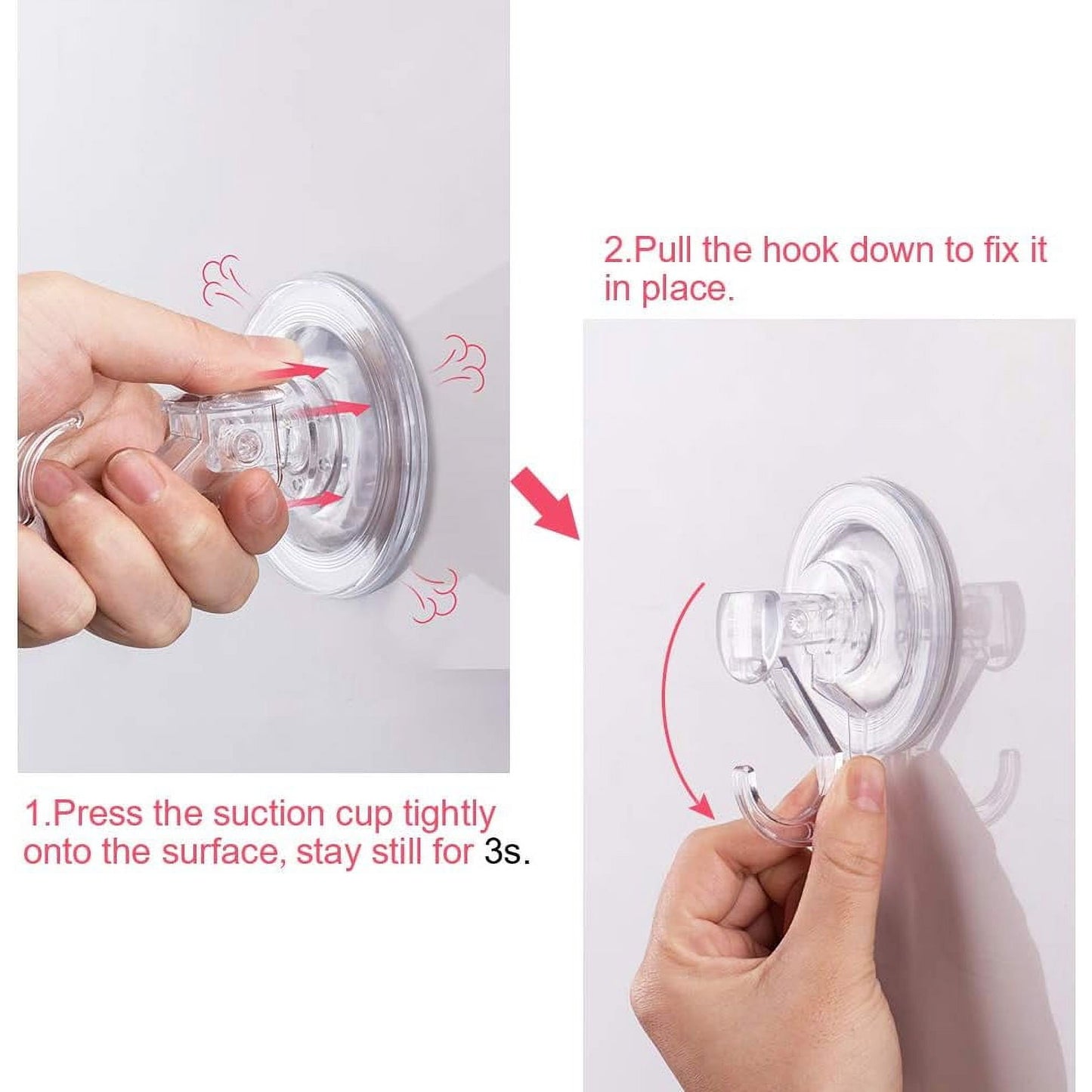 Aship Heavy Duty Suction Cup Hooks, 2 Pcs Clear Strong Suction Hooks 6.6 lbs Load, Waterproof Reusable Shower Suction Hooks for Window Glass Tile, Suction Cups for Bathroom Kitchen Wreath Hanger