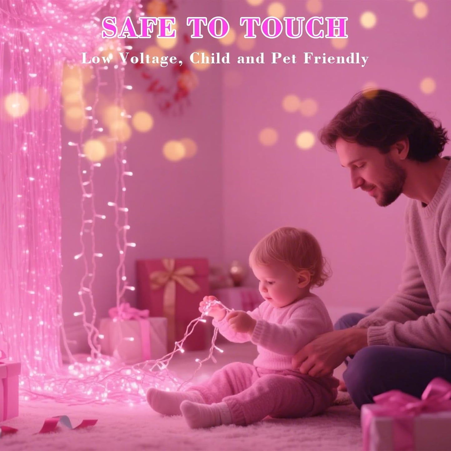 Aship 400LED Christmas Light String, 131Ft Plug in Pink&Cool White Christmas Tree Lights with 8 Modes & Memory, IP44 Waterproof Indoor/Outdoor Decor for Wedding Party