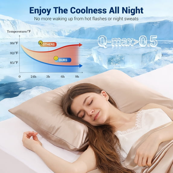 Aship Arc-Chill 3.0 Cooling Pillow Cases, Q-max >0.5 Jade-Infused Silky Pillowcase for Hair & Skin, Breathable & Moisture-Wicking, Hidden Zipper, Machine Washable, Queen 20''x30'', 2 Pack Champagne