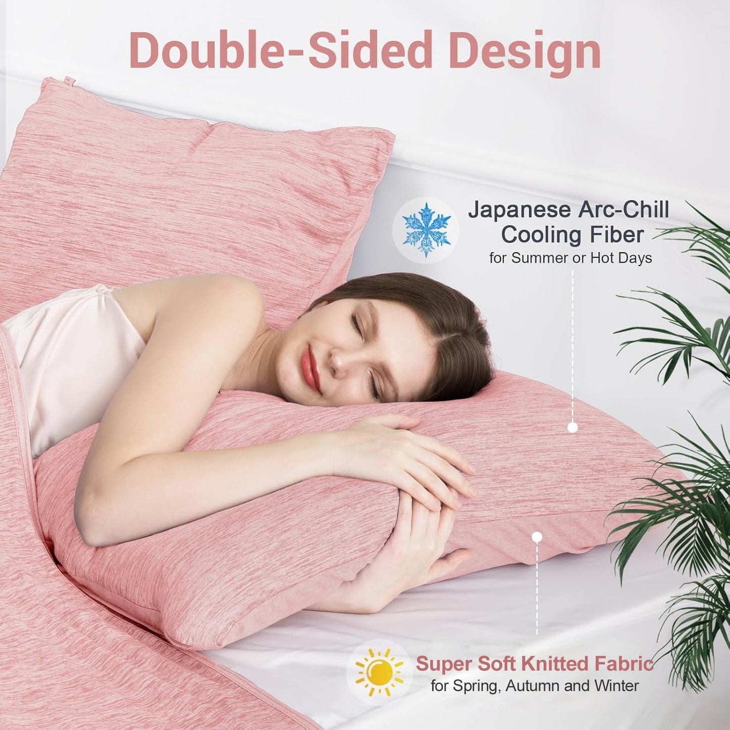 Aship Arc-Chill Cooling Pillow Cases, Q-Max >0.45 Jade-Infused Dual-Sided Summer Cooling Pillowcase, Smoother Skin & Frizz-Free Hair, Hidden Zipper, Machine Washable, Queen 20''x30'', 2 Pack Pink