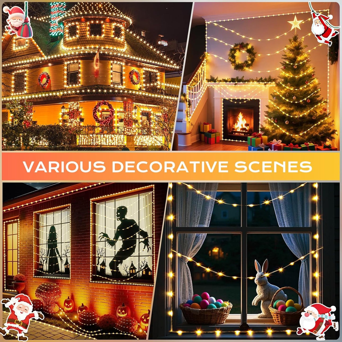 Aship LED Christmas Lights 65FT, 400LED 9 Modes Chasing Waterproof Clear Wire Christmas Tree Lights, Ultra-Bright Plug in Xmas Strip Lights for Outdoor Indoor House Holiday Decor