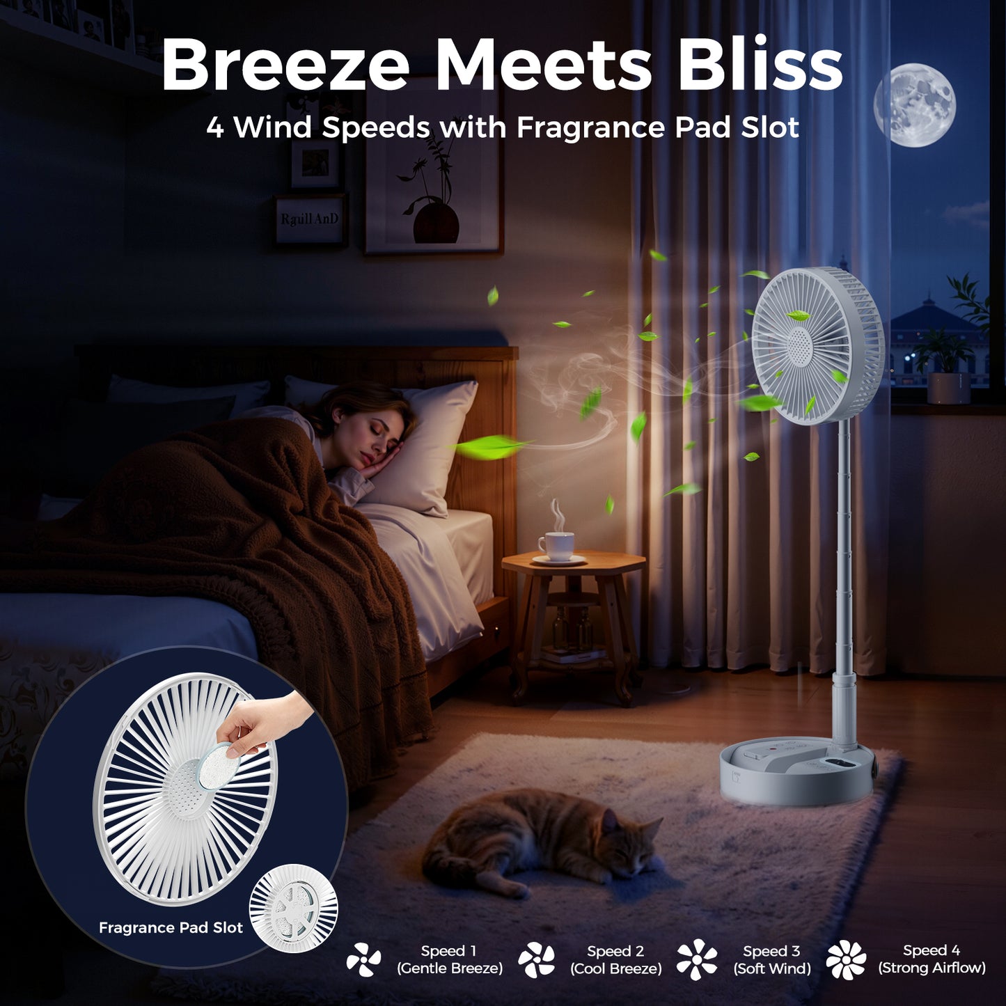 Aship Battery Operated Fan with Remote, 8in Height Adjustable Standing Fan with Night Light & Aroma Diffuser, 4 Speed 7200mAh Rechargeable Pedestal Fan for Bedroom Office Camping Travel