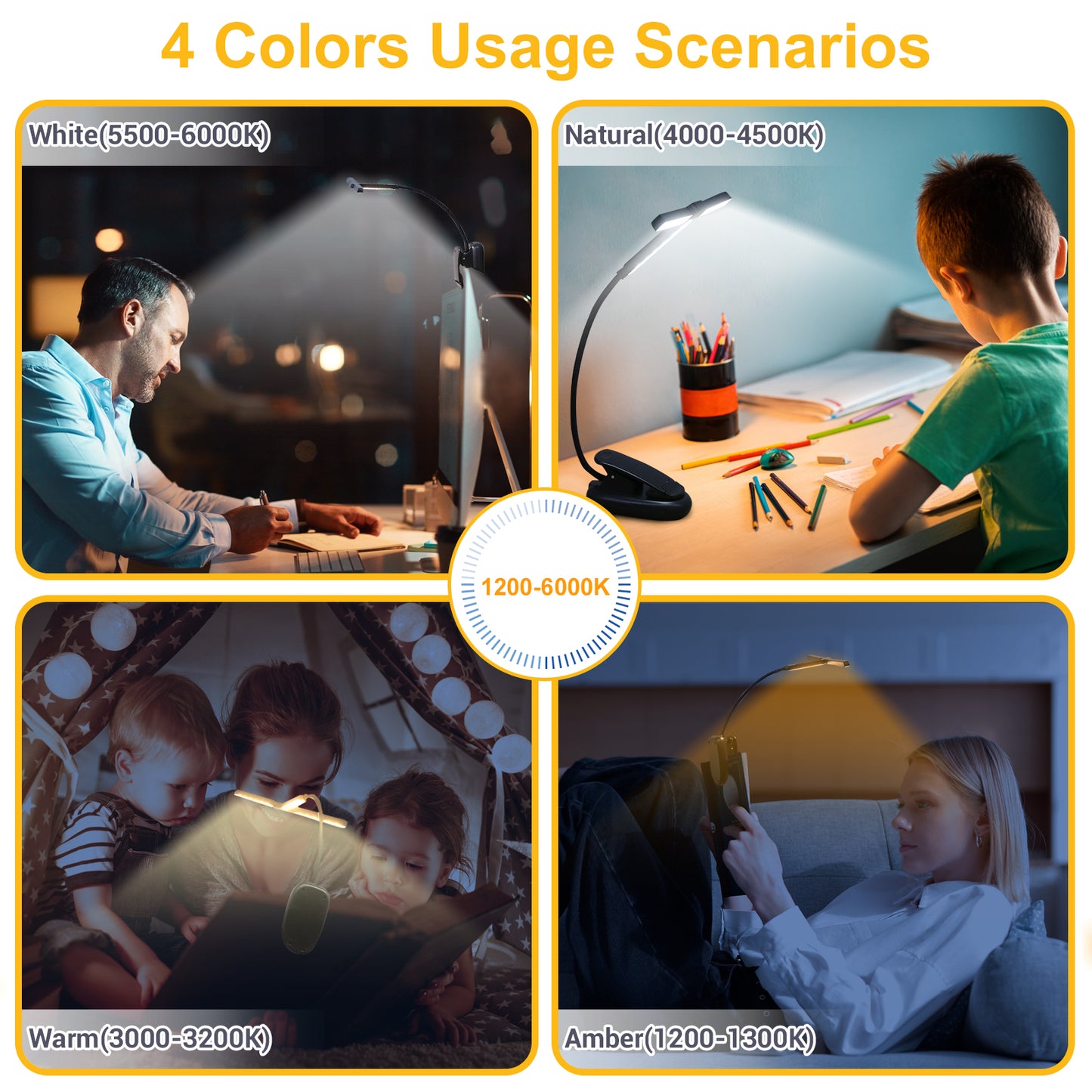 Aship Tri-Head Adjustable Book Light,3 Colors 12 Brightness Levels Clip on Reading Book,Eye-Care Clip on Reading Light Up to 100 Hrs,Perfect Little Book Light for Readers & Kids