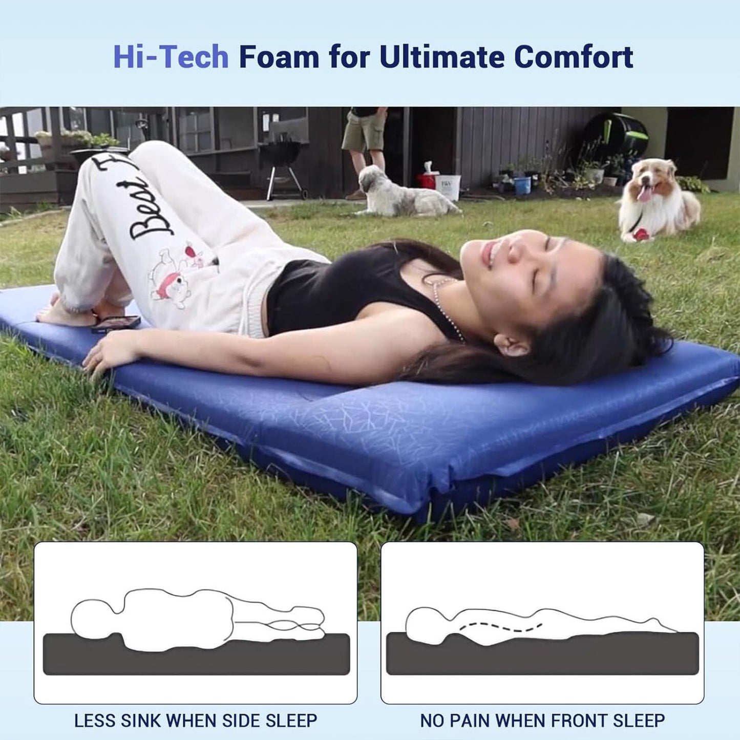 Aship 26D Memory Foam Self Inflating Sleeping Pad, 3.15" Thick Sleeping Mat Camping with Pillow, 800 lbs Camping Mattress, R-Value 9.5 Sleeping Pad for Camping Travel, 27''x77'' Single, Navy Blue
