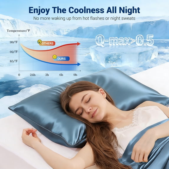 Aship Arc-Chill 3.0 Cooling Pillow Cases, Q-max >0.5 Jade-Infused Silky Pillowcase for Hair & Skin, Breathable & Moisture-Wicking, Hidden Zipper, Machine Washable, Queen 20''x30'', 2 Pack Haze Blue