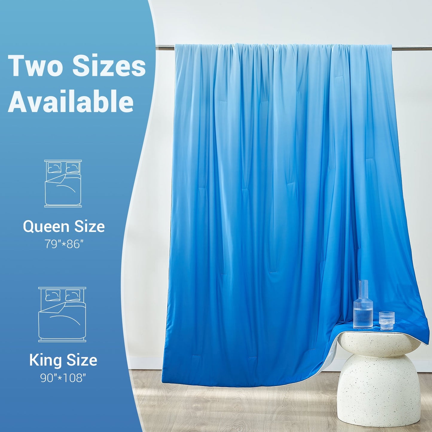 Aship Cooling Comforter King Size, Gradient Dual-Sided Q-Max>0.5 Arc-Chill Summer Comforter, Breathable Skin-Friendly Cooling Quilt for Hot Sleepers 90" x 108" Blue