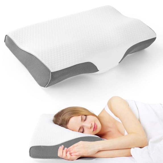 Aship Cervical Pillow for Neck Pain Relief, Ergonomic Contour Memory Foam Pillows, Breathable Cooling Pillow for Hot Sleepers, Neck Pillow for Side Back Stomach Sleeper, Machine Washable, 20''x12''