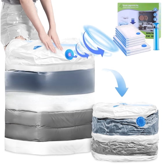 Aship Cube Vacuum Storage Bags, 6 pack Space Saver Bags Combo (2 Super Jumbo + 4 Jumbo + Hand Pump), Large Capacity Vacuum Seal Bags for Clothing Pillows Comforters Quilts Blankets, Closet Storage