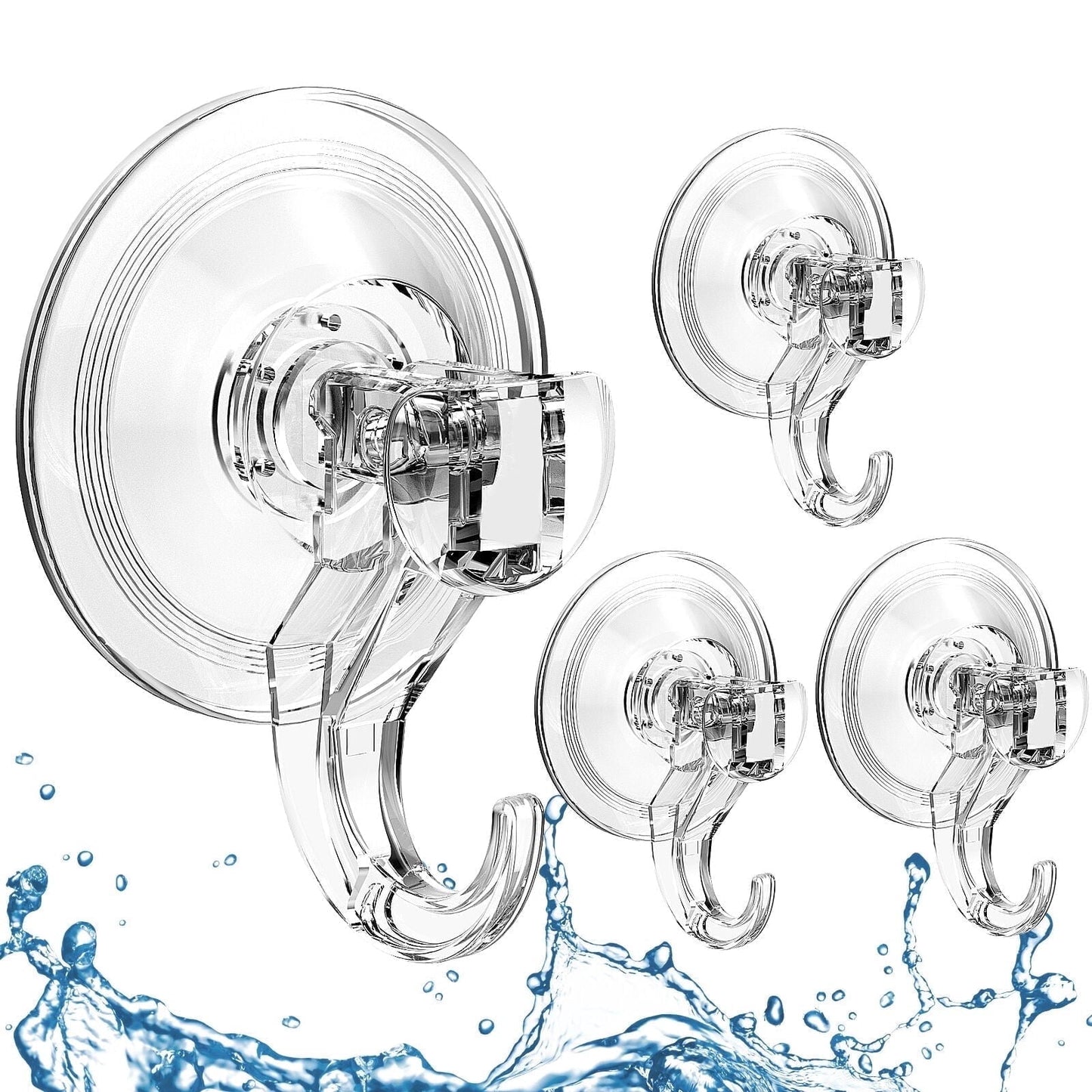 Aship Heavy Duty Suction Cup Hooks, 4 Pcs Clear Strong Suction Hooks 6.6 lbs Load, Waterproof Reusable Shower Suction Hooks for Window Glass Tile, Suction Cups for Bathroom Kitchen Wreath Hanger