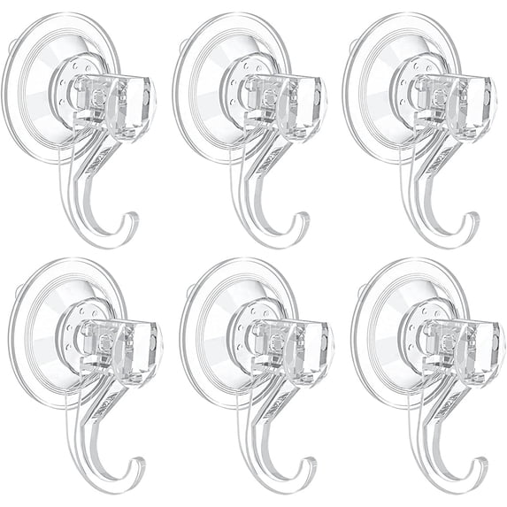Aship Heavy Duty Suction Cup Hooks, 6 Pcs Clear Strong Suction Hooks 6.6 lbs Load, Waterproof Reusable Shower Suction Hooks for Window Glass Tile, Suction Cups for Bathroom Kitchen Wreath Hanger
