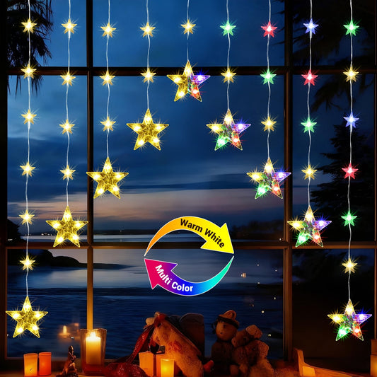 Aship Christmas Window Lights, 40 Stars 76 Leds Color Changing Star Window Lights with Timer & 11 Modes, IP65 Waterproof Christmas Curtain Lights for Indoor Outdoor Christmas Decorations