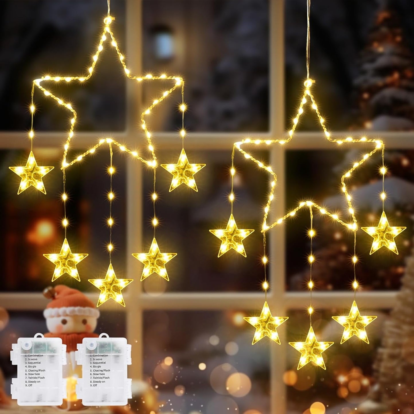 Aship Christmas Window Lights, 84 LEDs 12 Stars Window Lights, 8 Modes & Timer Memory Battery Operated Christmas Silhouette Decoration Lights