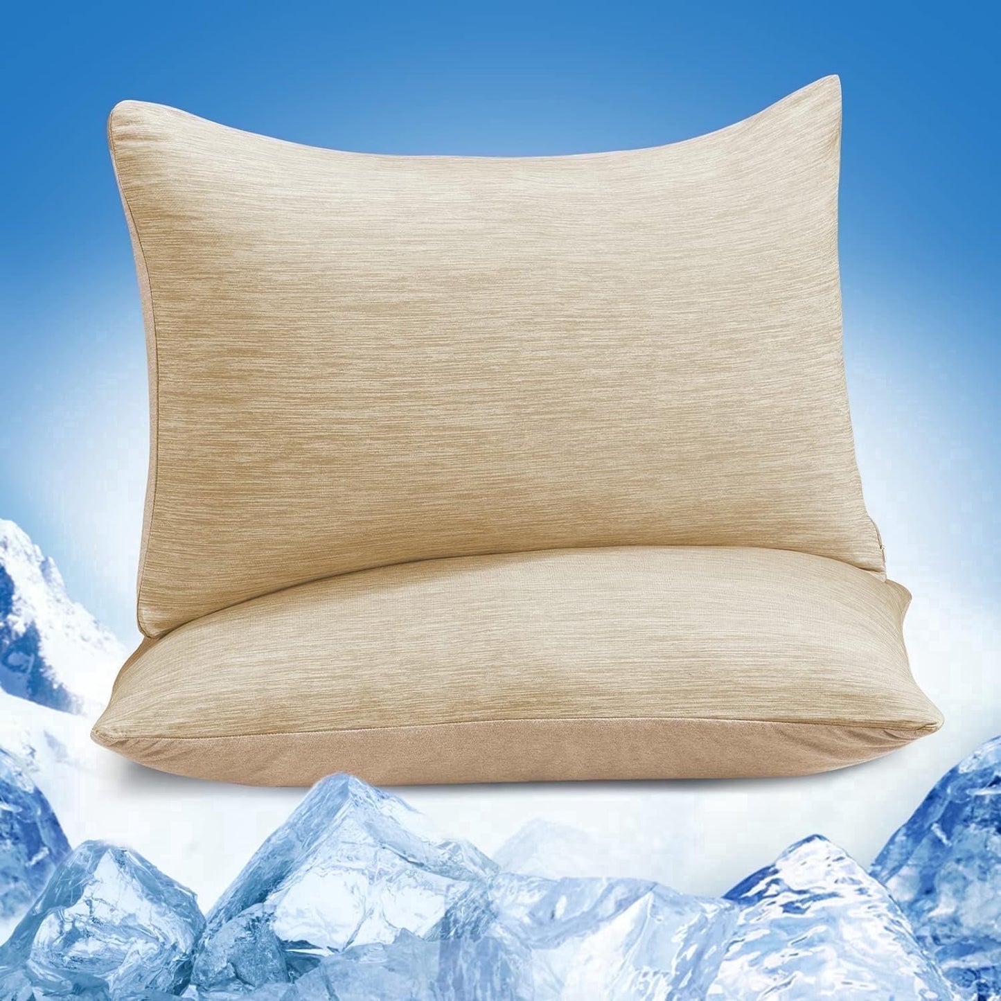 Aship Arc-Chill Cooling Pillow Cases, Q-Max >0.45 Jade-Infused Dual-Sided Summer Cooling Pillowcase, Smoother Skin & Frizz-Free Hair, Hidden Zipper, Machine Washable, King 20''x36'', 2 Pack Beige