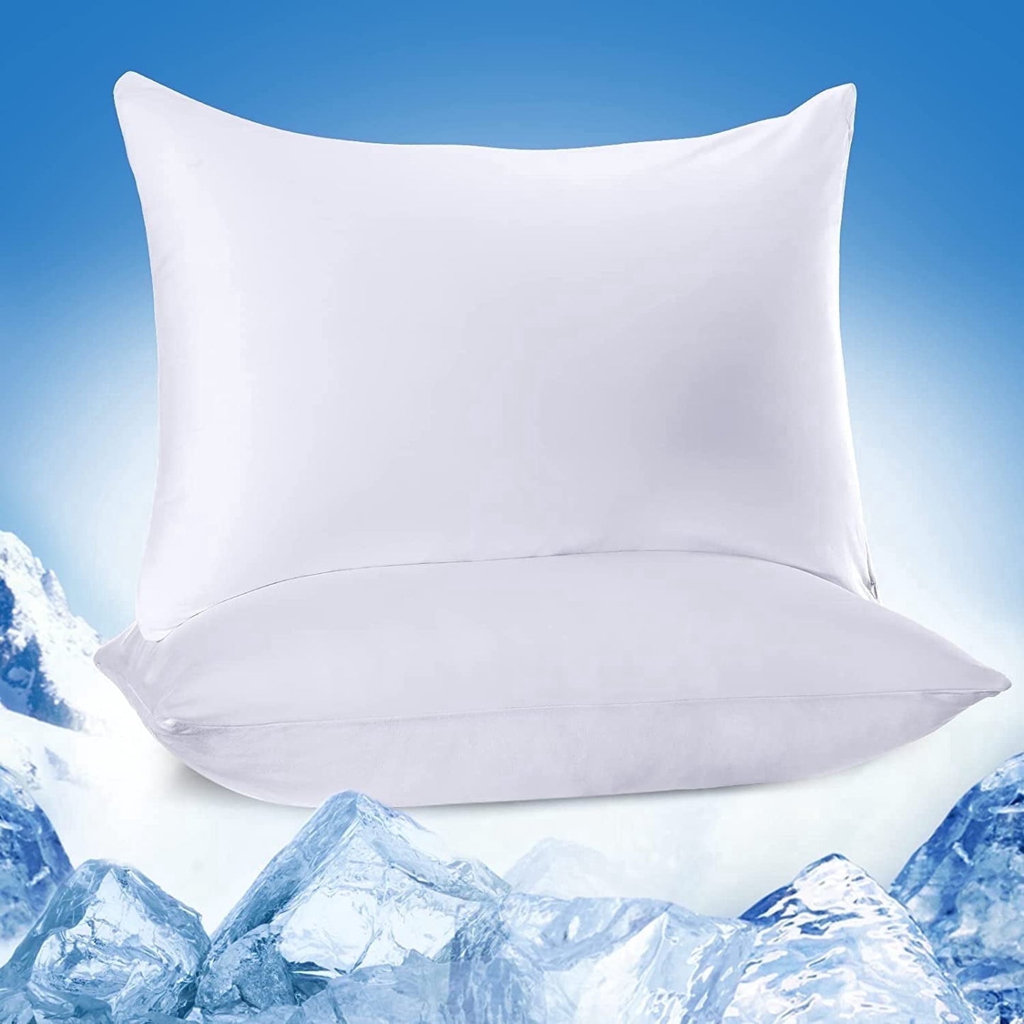 Aship Arc-Chill Cooling Pillow Cases, Q-Max >0.45 Jade-Infused Dual-Sided Summer Cooling Pillowcase, Smoother Skin & Frizz-Free Hair, Hidden Zipper, Machine Washable, King 20''x36'', 2 Pack White