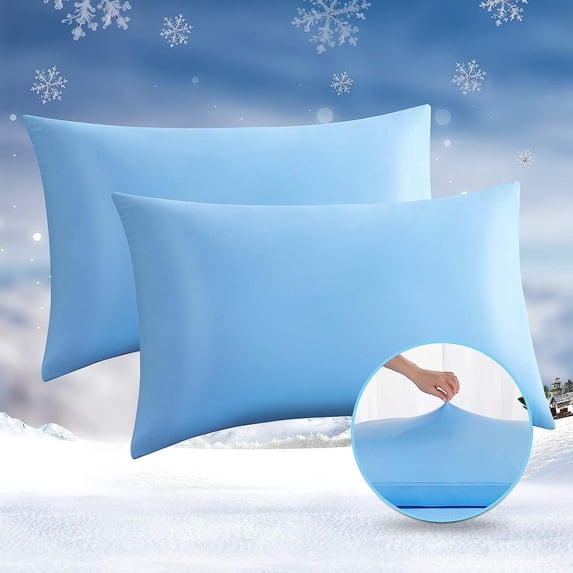 Aship Cooling Pillowcases 2 Pack, Q-max 0.55 Japanese Arc-Chill Fiber, Oeko-Tex Certified, Super Soft & Cooling for Hot Sleepers, Hidden Zipper, Machine Washable, Stretch for King 20''x36'', Blue