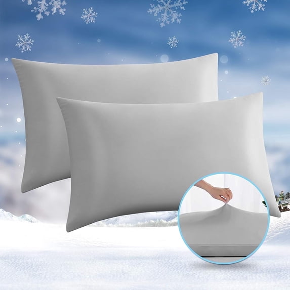Aship Cooling Pillowcases, Q-max 0.55 Ultra-Chill & Stretch Summer Cooling Pillow Cases for Skin Hair & Hot Sleepers, OEKO-TEX Certified, Hidden Zipper, Machine Washable, King 20''x36'', 2 Pack Gray