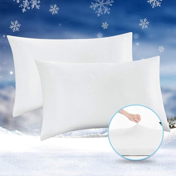 Aship Cooling Pillowcases 2 Pack, Q-max 0.55 Japanese Arc-Chill Fiber, Oeko-Tex Certified, Super Soft & Cooling for Hot Sleepers, Hidden Zipper, Machine Washable, Stretch for King 20''x36'', White