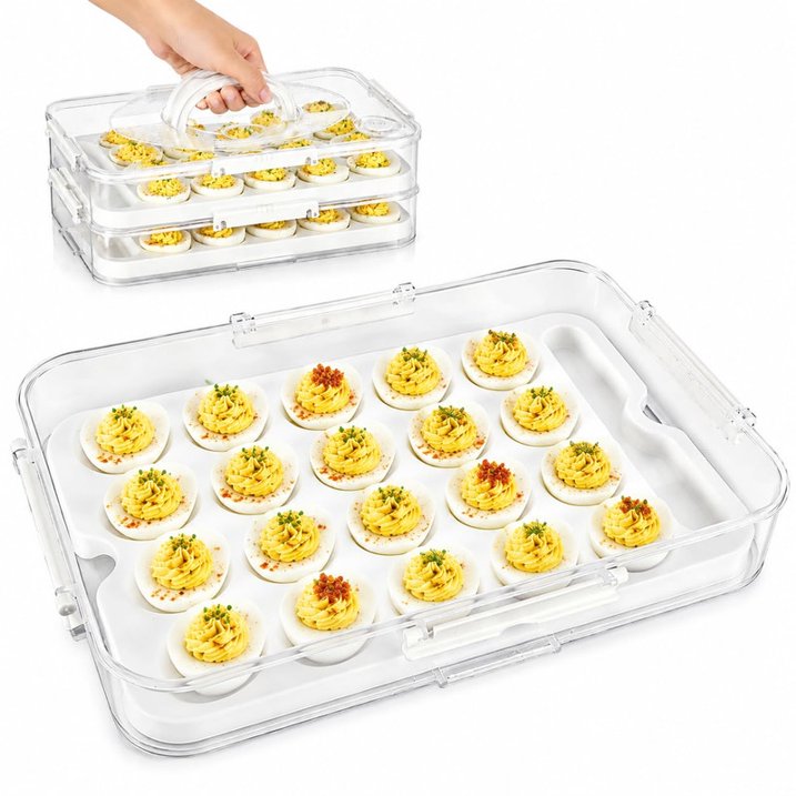 Aship Deviled Egg Containers with Lid, 2 Pack 40 Count Deviled Egg Trays with Handle, Date Dial, Air Vent & Fork Slot, Stackable Egg Holder for Fridge, Portable Carrier for Easter Thanksgiving Party