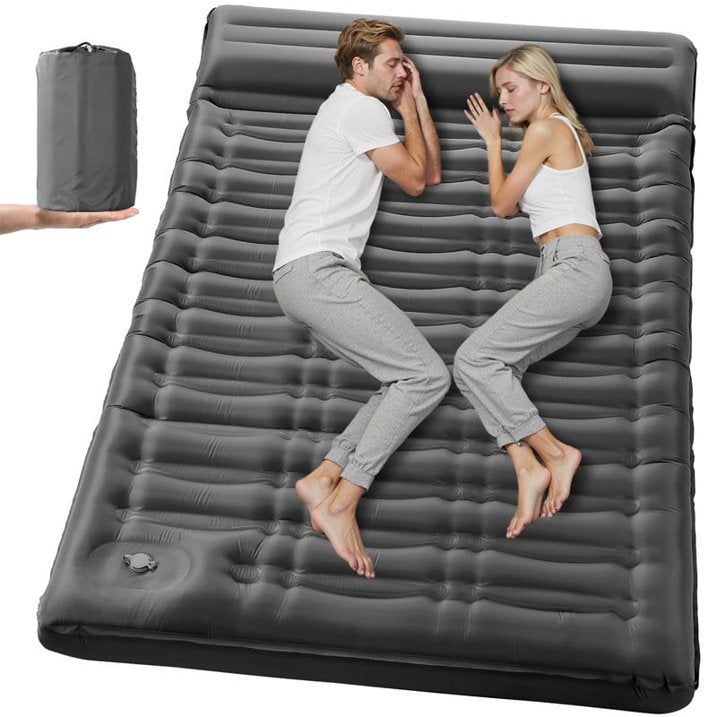 Aship 5.5" Thick Double Sleeping Pad, Inflatable Double Sleeping Mat Camping with Foot Pump & Pillow, 800 lbs Camping Mattress for Backpacking, Hiking, Traveling, Tent, 40D Nylon + TPU Coating, Gray
