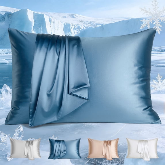 Aship Arc-Chill 3.0 Cooling Pillow Cases, Q-max >0.5 Jade-Infused Silky Pillowcase for Hair & Skin, Breathable & Moisture-Wicking, Hidden Zipper, Machine Washable, Queen 20''x30'', 2 Pack Haze Blue