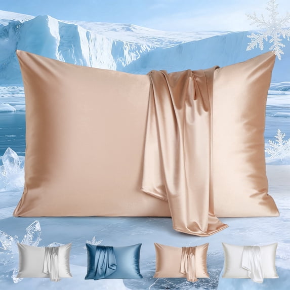 Aship Arc-Chill 3.0 Cooling Pillow Cases, Q-max >0.5 Jade-Infused Silky Pillowcase for Hair & Skin, Breathable & Moisture-Wicking, Hidden Zipper, Machine Washable, Queen 20''x30'', 2 Pack Champagne