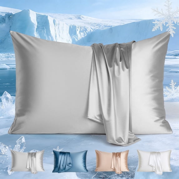 Aship Arc-Chill 3.0 Cooling Pillow Cases, Q-max >0.5 Jade-Infused Silky Pillowcase for Hair & Skin, Breathable & Moisture-Wicking, Hidden Zipper, Machine Washable, King 20''x36'', 2 Pack Silver Gray