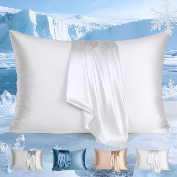 Aship Arc-Chill 3.0 Tech Cooling Pillow Cases, Q-max >0.5 Jade-Infused Silky Pillowcase for Hair & Skin, Breathable & Moisture-Wicking, Hidden Zipper, Machine Washable, King 20''x36'', 2 Pack White