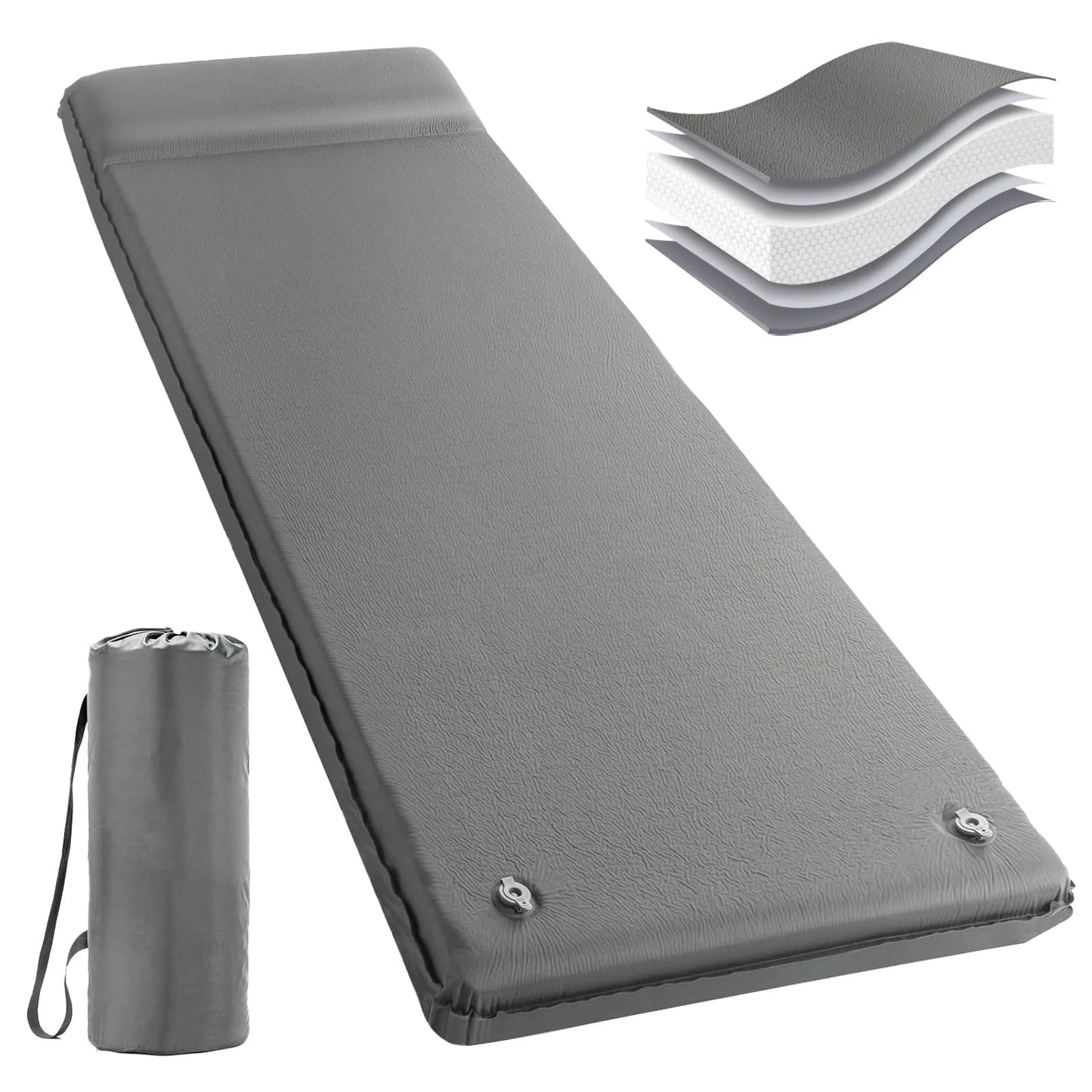 Aship 26D Memory Foam Self Inflating Sleeping Pad, 3.15" Thick Sleeping Mat Camping with Pillow, 800 lbs Camping Mattress, R-Value 9.5 Sleeping Pad for Camping Travel, 27''x77'' Single, Gray
