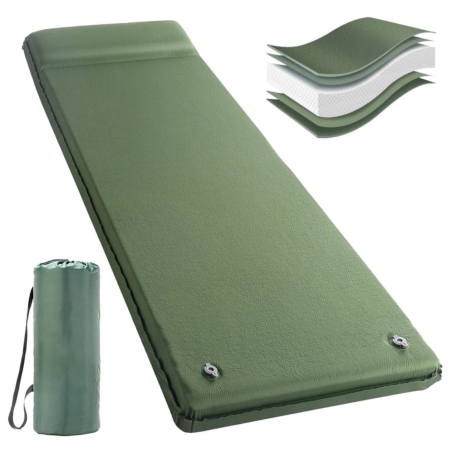 Aship 26D Memory Foam Self Inflating Sleeping Pad, 3.15" Thick Sleeping Mat Camping with Pillow, 800 lbs Camping Mattress, R-Value 9.5 Sleeping Pad for Camping Travel, 27''x77'' Single, Army Green