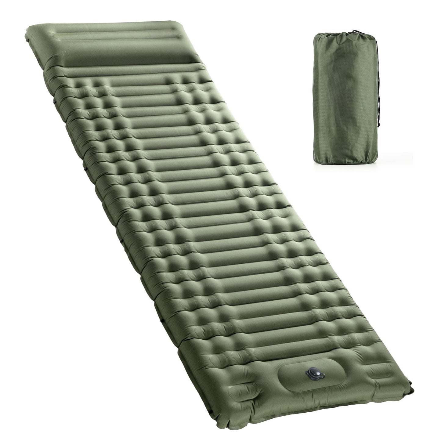 Aship 4.7" Thick Sleeping Pad for Camping, 500 lbs Camping Mattress with Foot Pump & Pillow, Upgraded Support Sleeping Mat Camping for Hiking Tent Backpack, 40D Nylon + TPU Coating, Single, Green