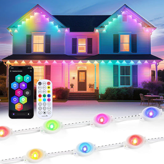 Aship Smart Permanent Outdoor Lights, 50FT 30LED APP Control RGBIC Eave Light with Music Mode DIY Color &Timer &Flash, Linkable Waterproof Christmas String Light for Garden Roof Decor