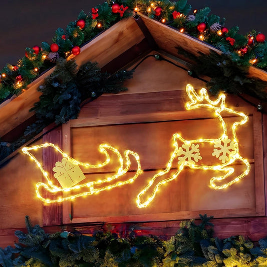 Aship Christmas Window Lights, Reindeer Sleigh 95 LEDs Window Decor, Battery Operated 8 Modes & Timer, Waterproof Silhouette Lights for Holiday Indoor Outdoor