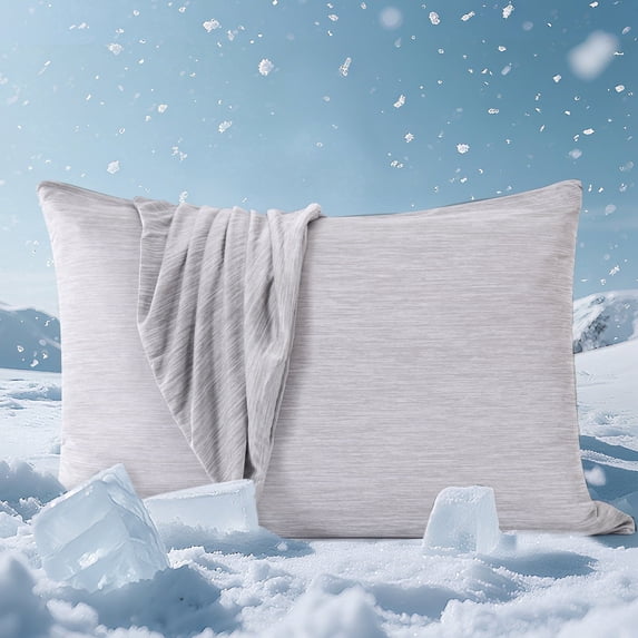 Aship Cooling Pillow Cases, Dual-Sided Summer Cooling Pillowcases, Arc-Chill Jade-Infused Fiber, Breathable & Moisture-Wicking, Non-Slip Hidden Zipper, Machine Washable, Queen 20''x30'', 2 Pack Gray