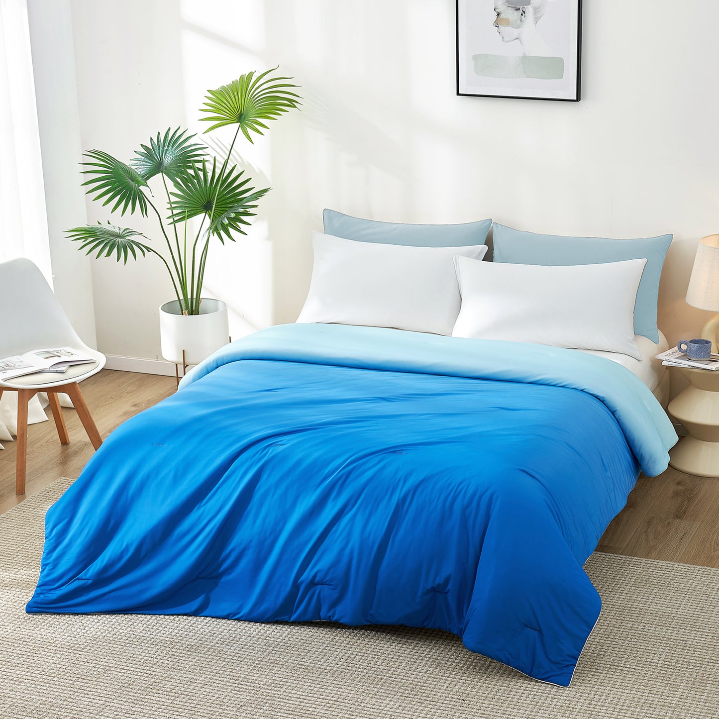 Aship Cooling Comforter Queen Size for Hot Sleepers, Gradient Dual-Sided Q-Max>0.5 Arc-Chill Summer Comforter, Breathable Skin-Friendly Cooling Quilt 79" x 86" Blue
