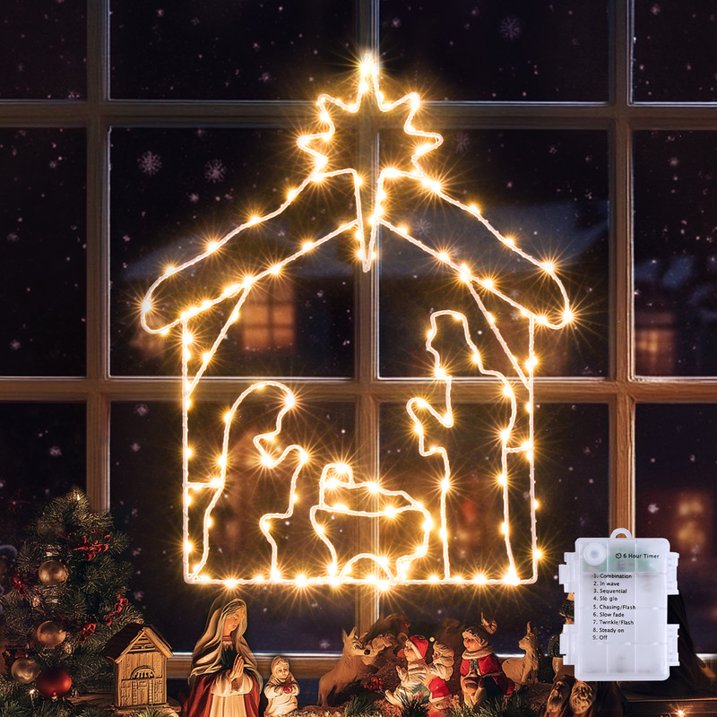 Aship Christmas Decorations, 8 Modes Lighted Nativity Christmas Window Silhouette Lights for Christmas Window Decor Indoor, Nativity Scene Christmas Window Lights with Timer Function, Warm White