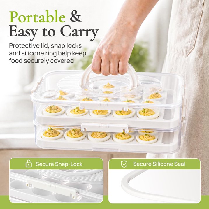 Aship Deviled Egg Containers with Lid, 2 Pack 40 Count Deviled Egg Trays with Handle, Date Dial, Air Vent & Fork Slot, Stackable Egg Holder for Fridge, Portable Carrier for Easter Thanksgiving Party