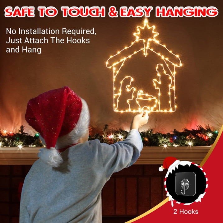 Aship Christmas Decorations, 8 Modes Lighted Nativity Christmas Window Silhouette Lights for Christmas Window Decor Indoor, Nativity Scene Christmas Window Lights with Timer Function, Warm White