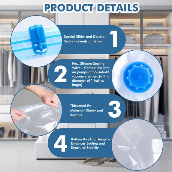 Aship Cube Vacuum Storage Bags, 6 pack Space Saver Bags Combo (2 Super Jumbo + 4 Jumbo + Hand Pump), Large Capacity Vacuum Seal Bags for Clothing Pillows Comforters Quilts Blankets, Closet Storage