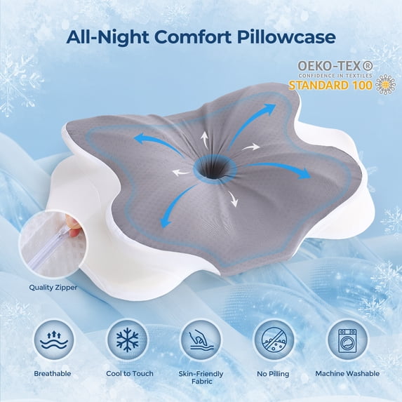 Aship Cervical Pillow for Neck Pain Relief, Ergonomic Contour Memory Foam Pillows, 4-Level Height Adjustable Cooling Pillow Cozy Sleeping, Neck Pillow for Side Back Stomach Sleeper with Pillowcase
