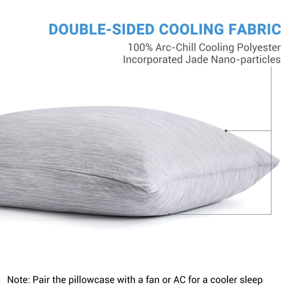 Aship Cooling Pillow Cases, Dual-Sided Summer Cooling Pillowcases, Arc-Chill Jade-Infused Fiber, Breathable & Moisture-Wicking, Non-Slip Hidden Zipper, Machine Washable, Queen 20''x30'', 2 Pack Gray