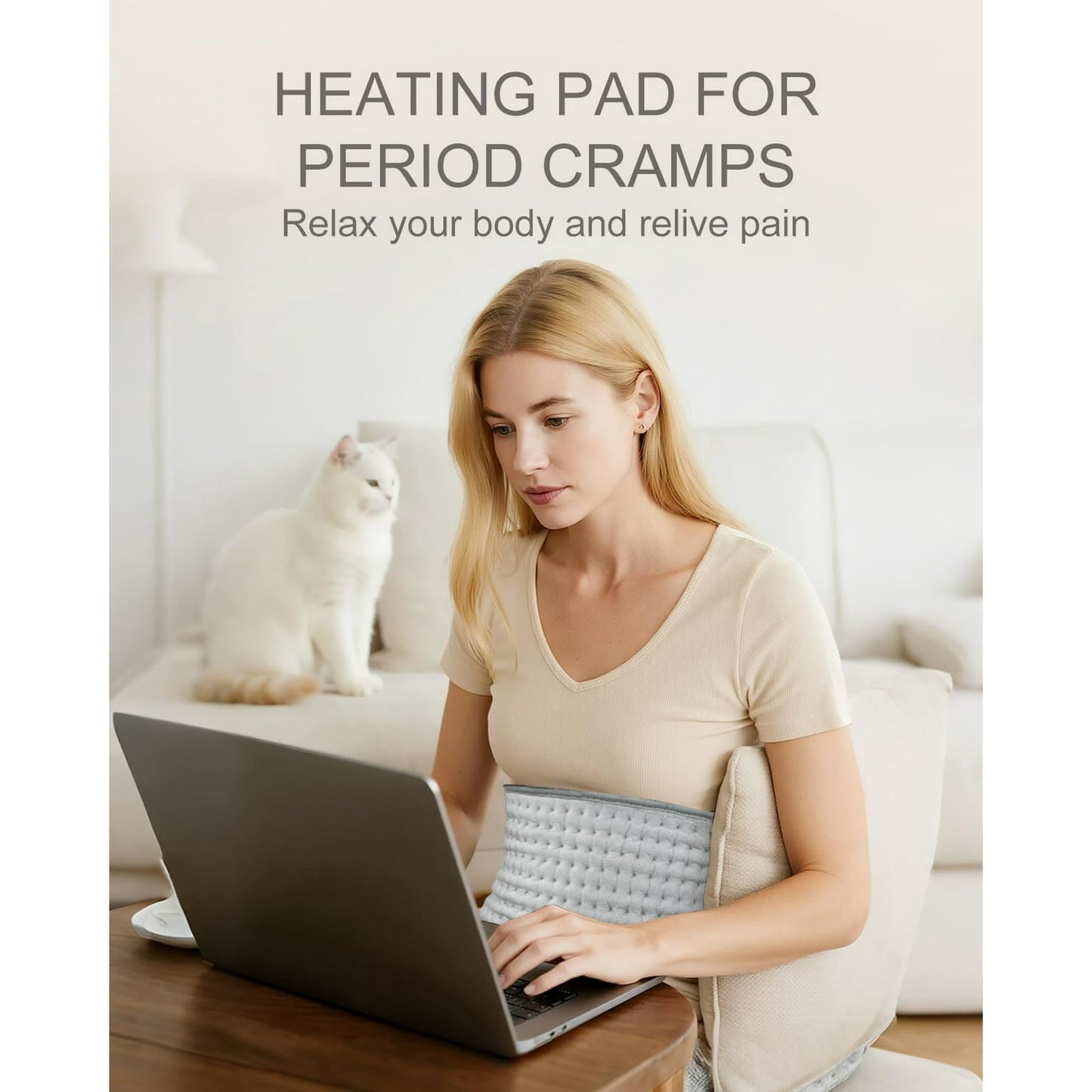 Aship Electric Heating Pad for Period Cramps & Back Pain Relief, Portable Heat Pad for Neck and Shoulders - Christmas Gifts for Mom Dad, 10 Heat Settings, ETL Certified, 12"x24", Gray