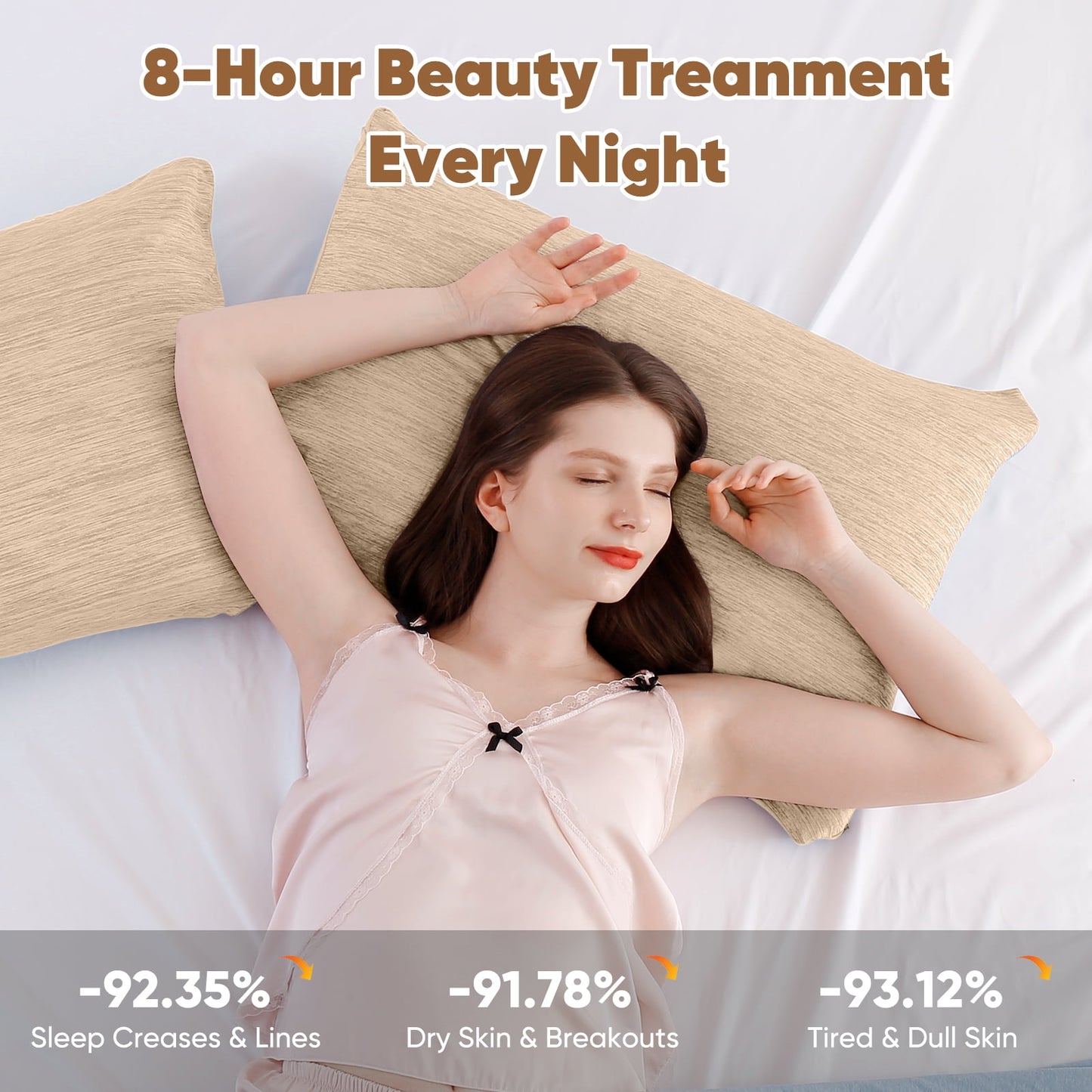 Aship Arc-Chill Cooling Pillow Cases, Q-Max >0.45 Jade-Infused Dual-Sided Summer Cooling Pillowcase, Smoother Skin & Frizz-Free Hair, Hidden Zipper, Machine Washable, King 20''x36'', 2 Pack Beige