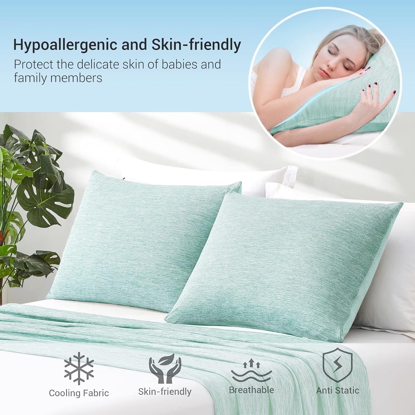 Aship Arc-Chill Cooling Pillow Cases, Q-Max >0.45 Jade-Infused Dual-Sided Summer Cooling Pillowcase, Smoother Skin & Frizz-Free Hair, Hidden Zipper, Machine Washable, King 20''x36'', 2 Pack Green