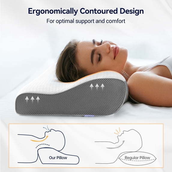 Aship Cervical Pillow for Neck Pain Relief, Ergonomic Contour Memory Foam Pillows, Breathable Cooling Pillow for Hot Sleepers, Neck Pillow for Side Back Stomach Sleeper, Machine Washable, 24''x13''