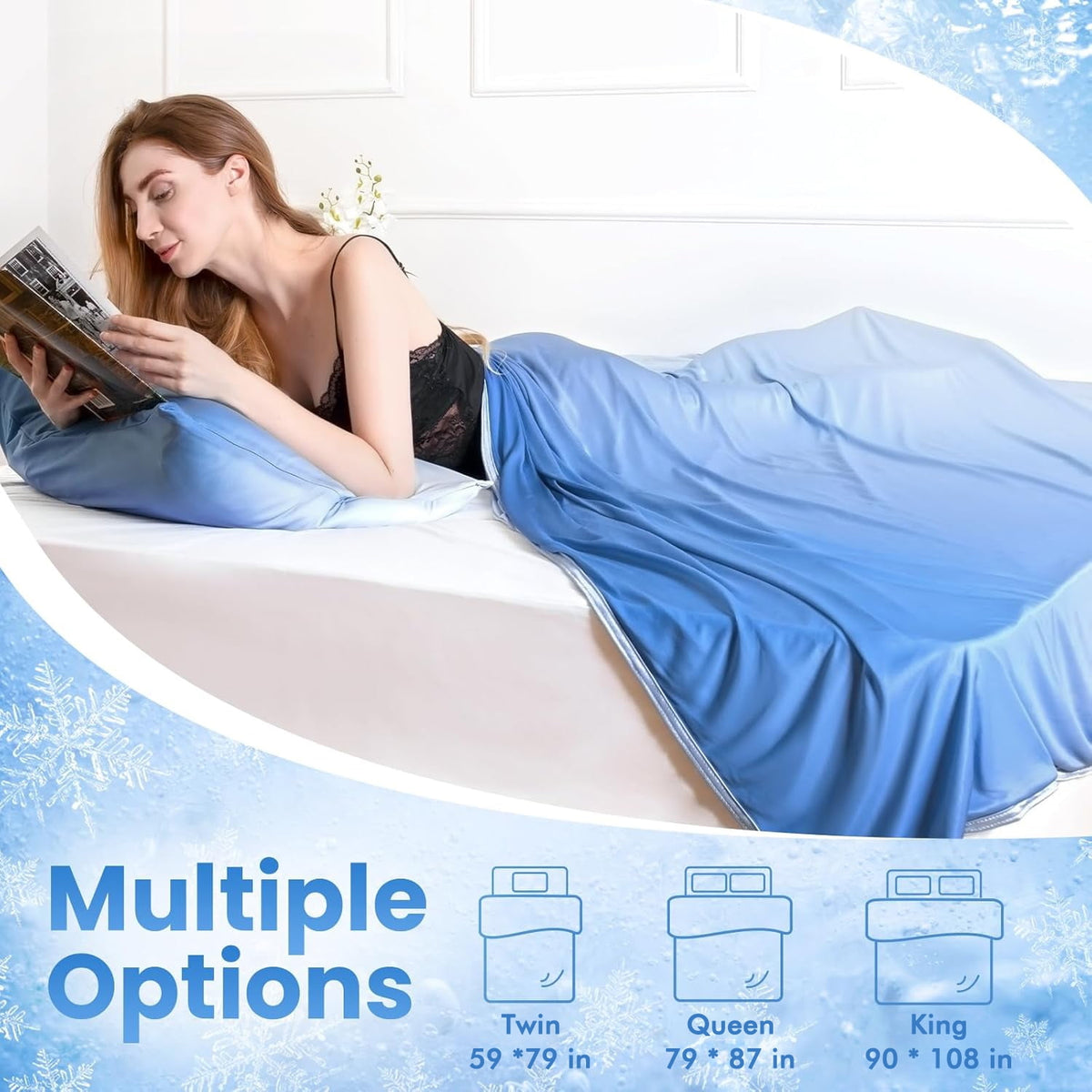 Aship Gradient Cooling Blanket King Size, Double-Sided Q-Max>0.5 Arc-Chill Summer Blanket, Breathable Soft Silky Skin-Friendly Cooling Blanket for Hot Sleeper - Blue 90"x108"