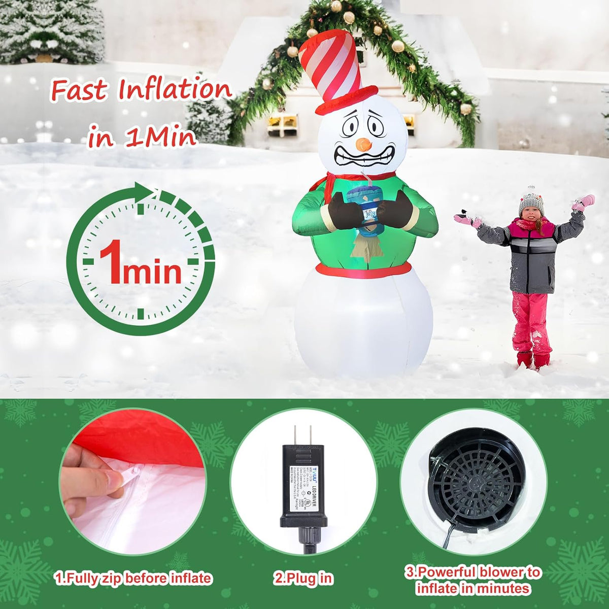 Aship 6 FT Animated Snowman Christmas Inflatables Outdoor Decorations, Shivering Snowman Inflatable with LED Lights, Funny Christmas Blow Up Yard Decorations for Garden Patio Lawn Party Xmas Decor