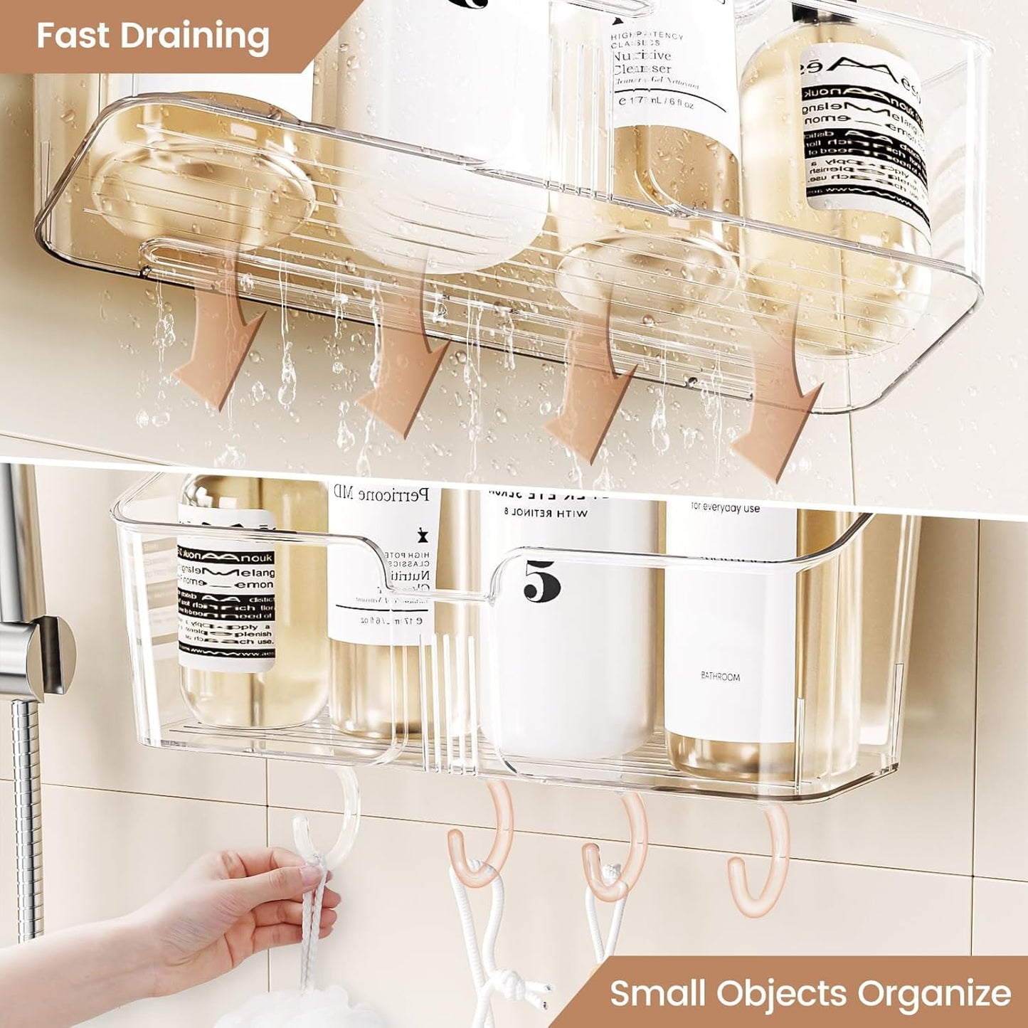 Aship Shower Caddy Set, No-Drill Removable Shower Organizer with Soap Dish & 2 Suction Hooks, 22lb Heavy Duty Waterproof Suction Cup Shower Caddy for Bathroom Kitchen Dresser, Clear, 4 Pack Combo